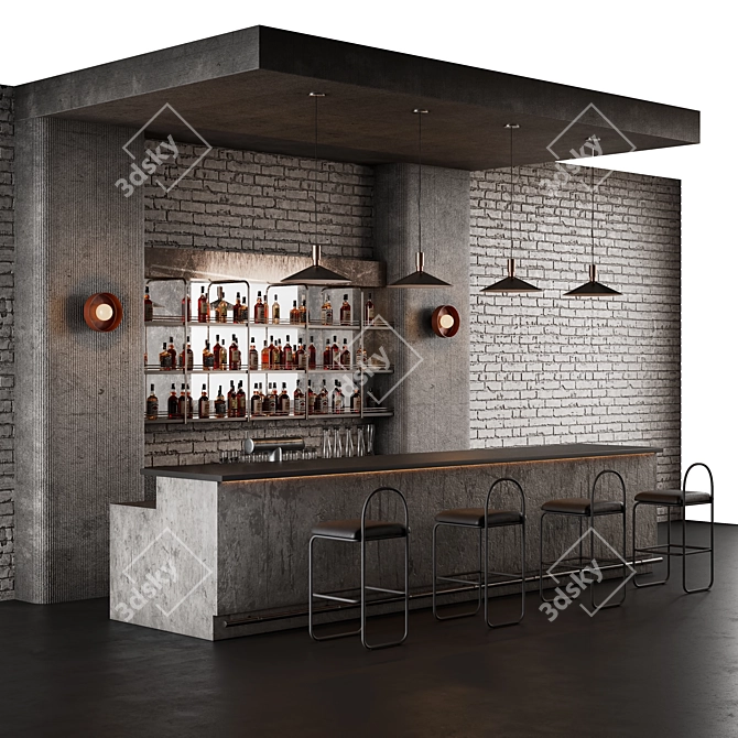 Industrial Style Bar Counter 3D model image 1