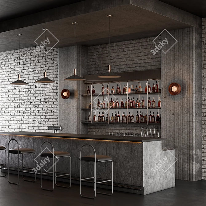 Industrial Style Bar Counter 3D model image 5