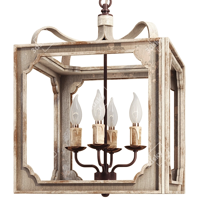 Weathered Wood Cube Chandelier 3D model image 1