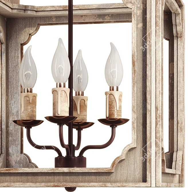 Weathered Wood Cube Chandelier 3D model image 3