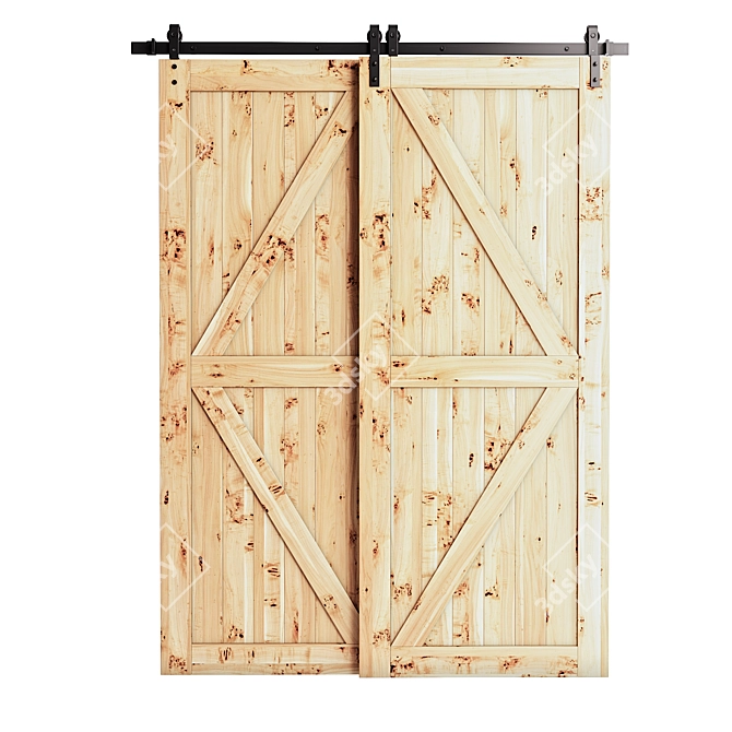 Double Wooden Barn Doors Set 3D model image 4