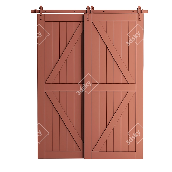 Double Wooden Barn Doors Set 3D model image 5