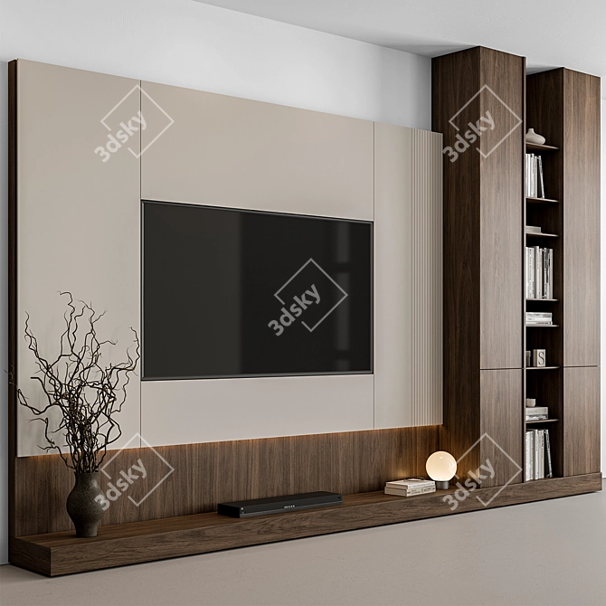 Rustic Wood TV Wall Set 3D model image 1