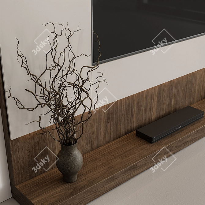 Rustic Wood TV Wall Set 3D model image 3