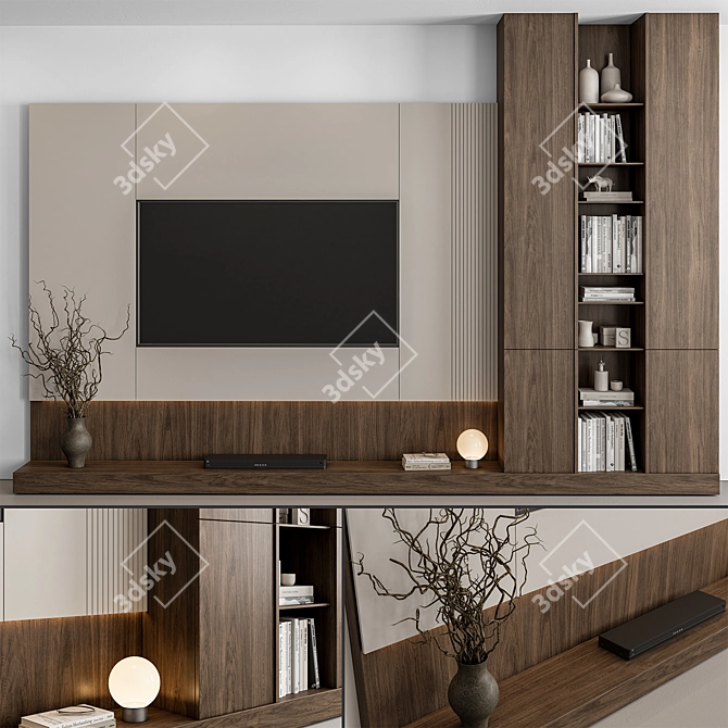 Rustic Wood TV Wall Set 3D model image 5