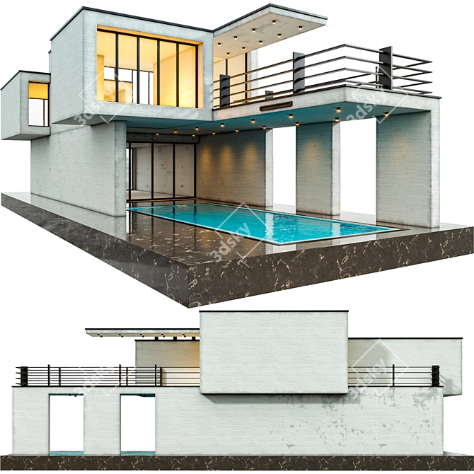 Modern Duplex Villa 3D Model 3D model image 6