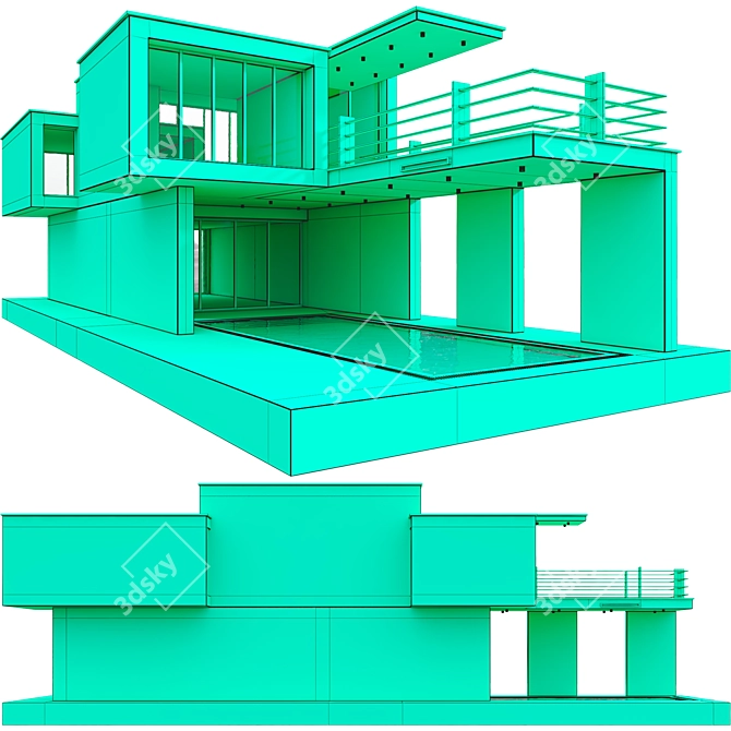 Modern Duplex Villa 3D Model 3D model image 5