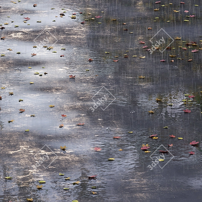 Autumn Road with Leaves & Puddles 3D model image 2