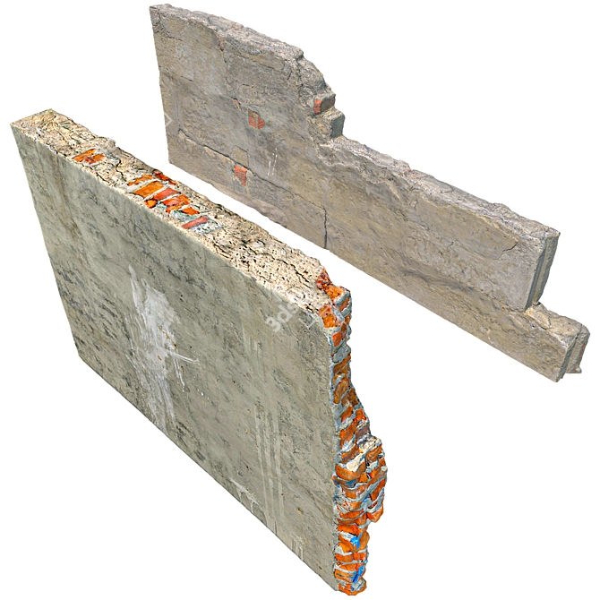 Vintage Ruined Walls Pack 3D model image 1