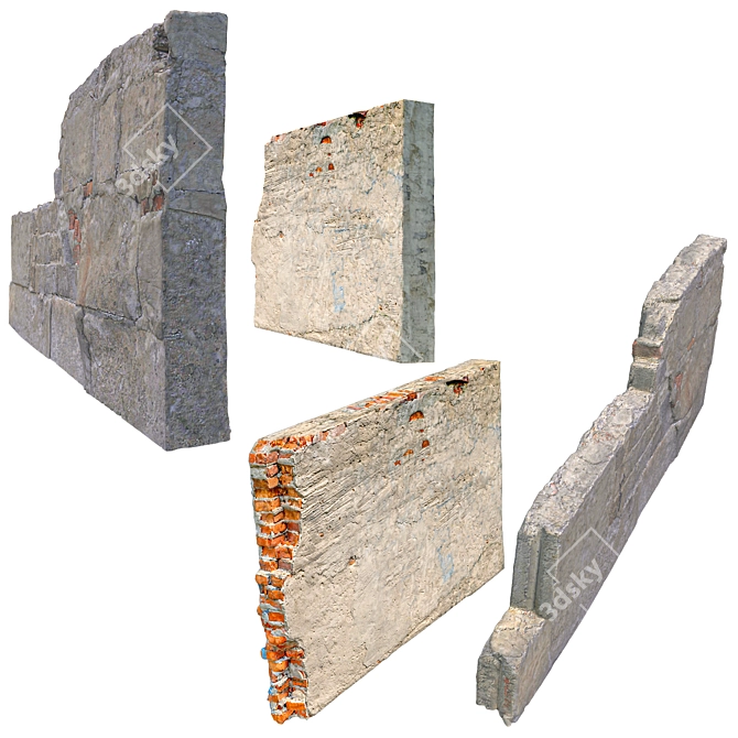 Vintage Ruined Walls Pack 3D model image 7