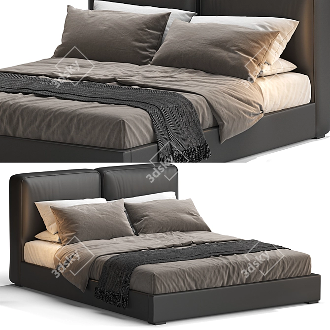 Sleek Black Modern Bed Frame 3D model image 1