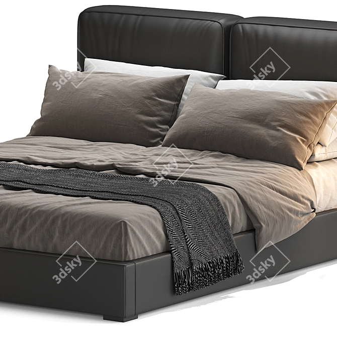 Sleek Black Modern Bed Frame 3D model image 3