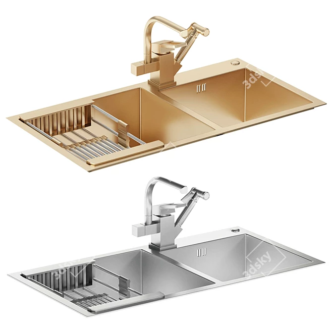 Rectangular Sink with Drainer Basket 3D model image 1