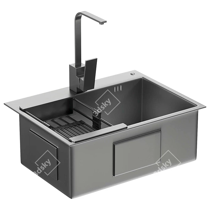 Sleek Stainless Steel Kitchen Sink 3D model image 1