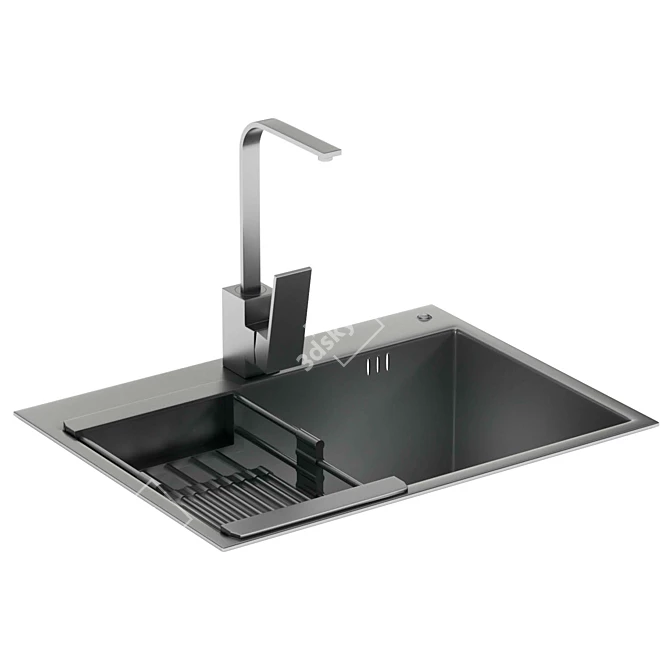 Sleek Stainless Steel Kitchen Sink 3D model image 3