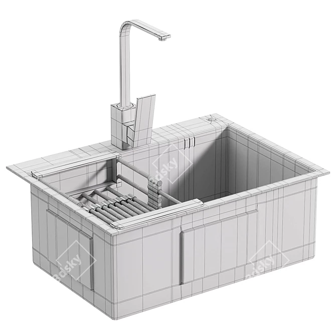 Sleek Stainless Steel Kitchen Sink 3D model image 4