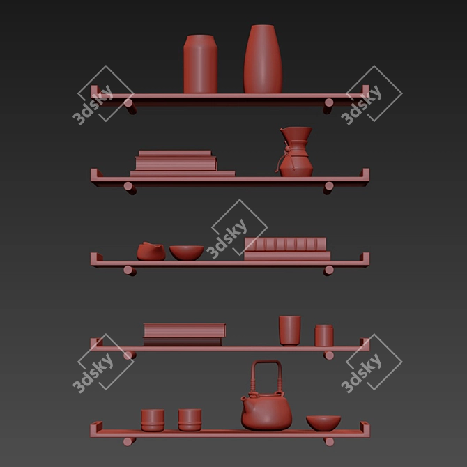 Tea Set Display Shelves 3D model image 3