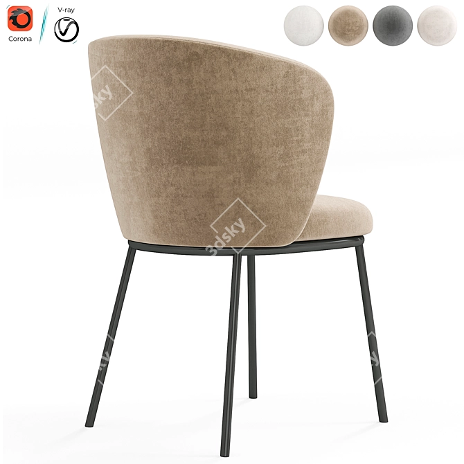 Plush Boucle Dining Armchair 3D model image 2