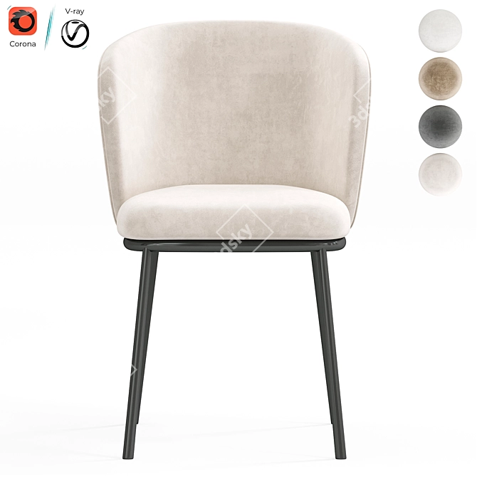 Plush Boucle Dining Armchair 3D model image 3