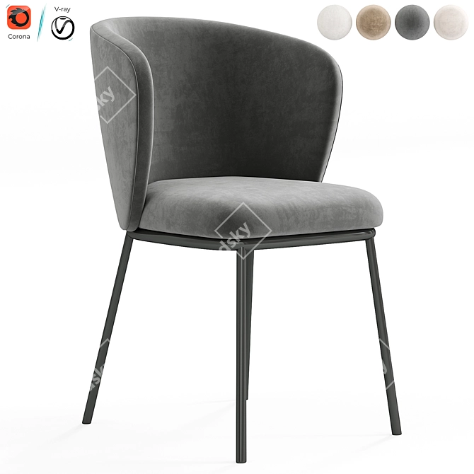 Plush Boucle Dining Armchair 3D model image 4