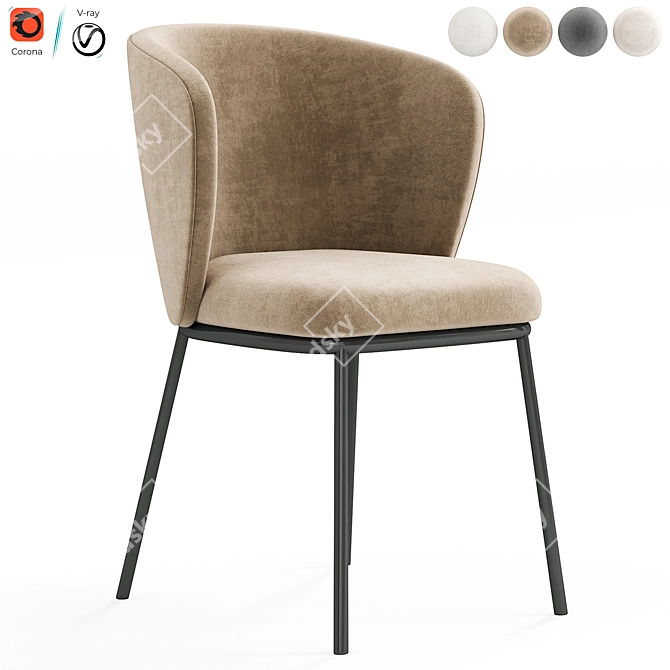 Plush Boucle Dining Armchair 3D model image 5