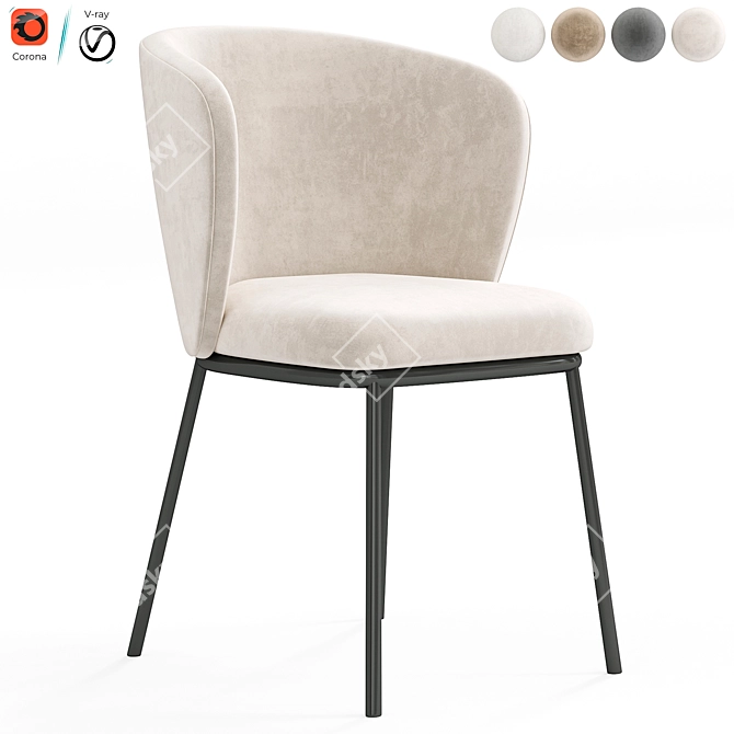 Plush Boucle Dining Armchair 3D model image 6