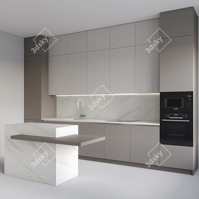 Modern Style Island Kitchen 3D model image 2