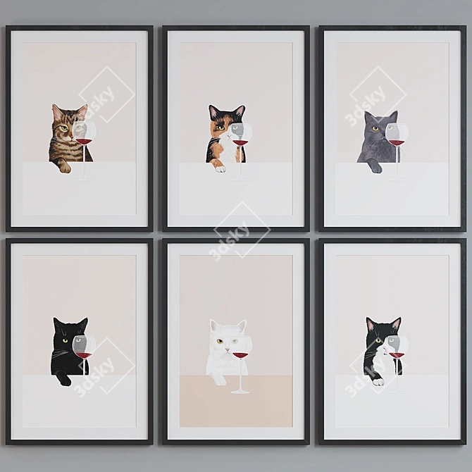 Cat Portrait Picture Frame Set 3D model image 3