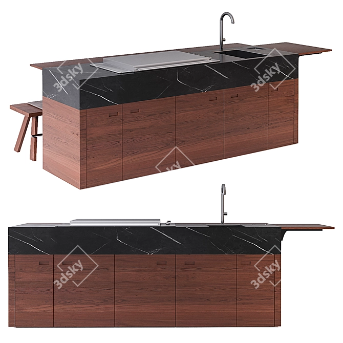 Outdoor BBQ Kitchen Set Elegance 3D model image 1