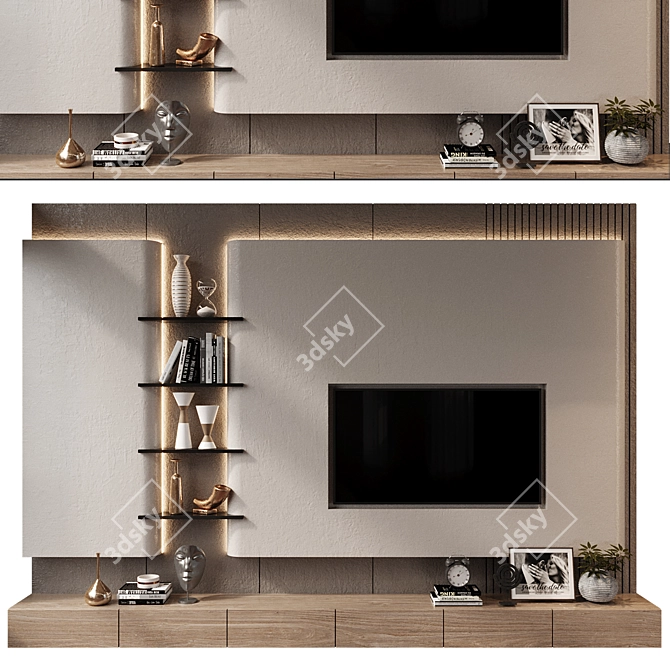 Sleek Plywood TV Shelf Design 3D model image 1