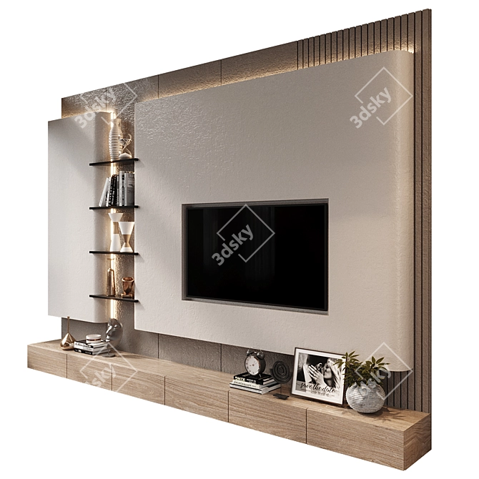 Sleek Plywood TV Shelf Design 3D model image 2