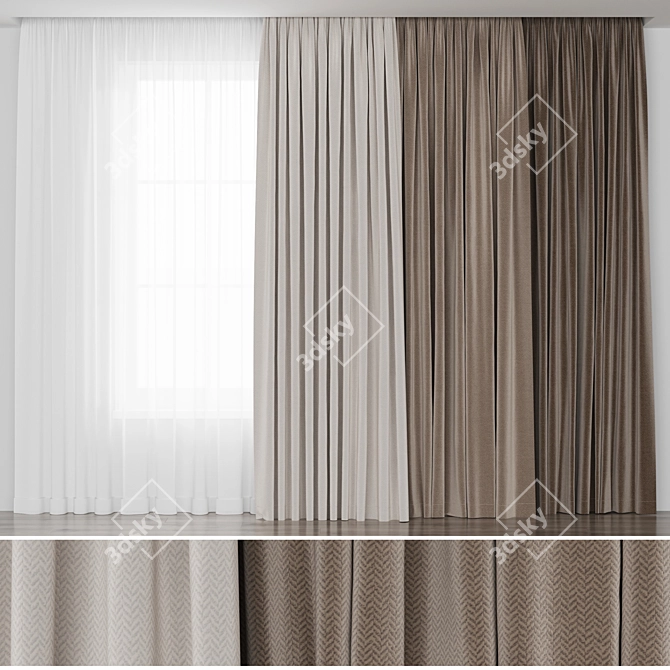 Tweed "Tree" Curtain Set 3D model image 1