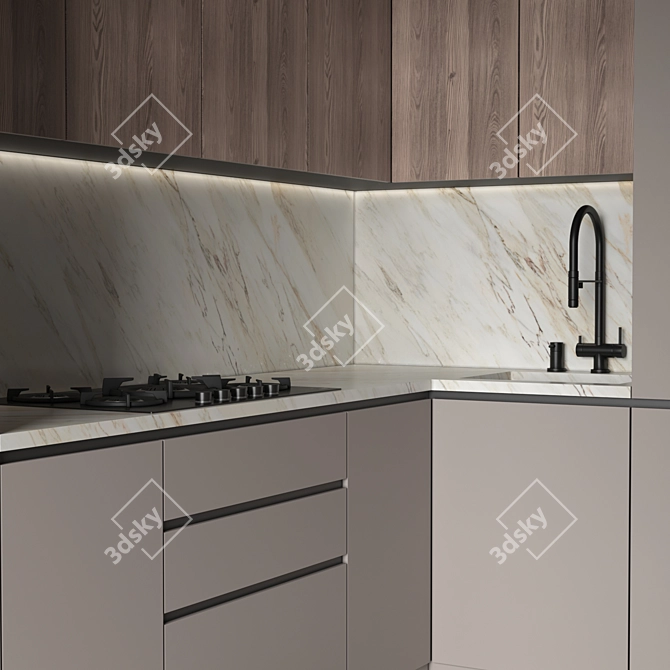 Editable Modern Kitchen with Appliances 3D model image 2