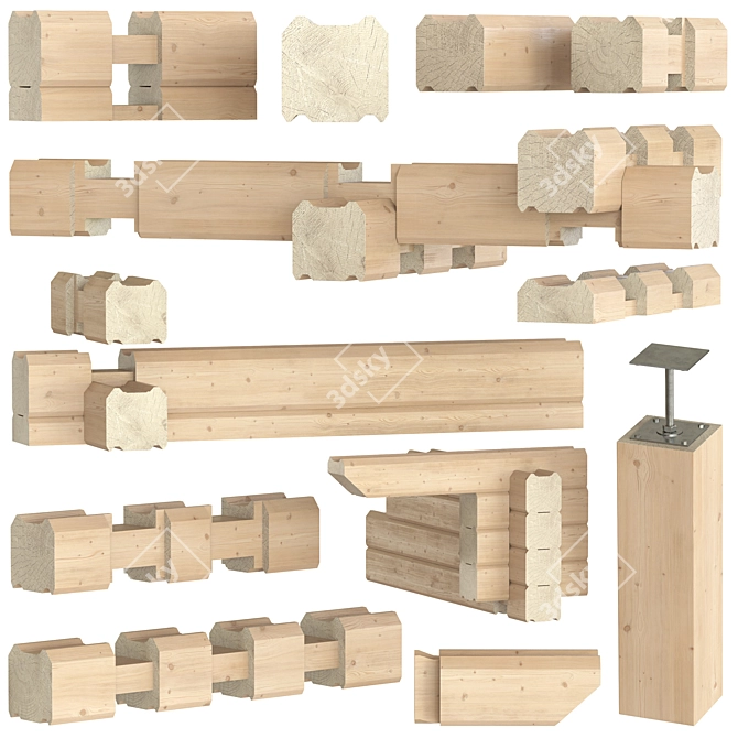 Textured Timber Beam Set 3D model image 2