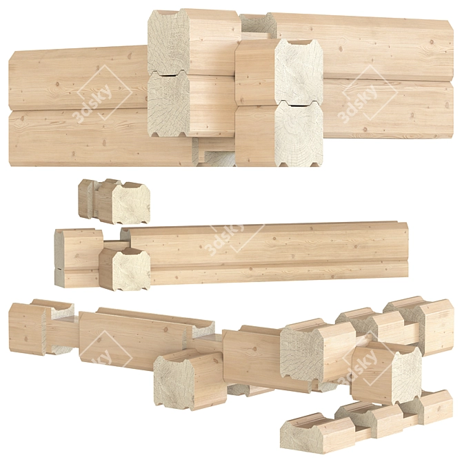 Textured Timber Beam Set 3D model image 3