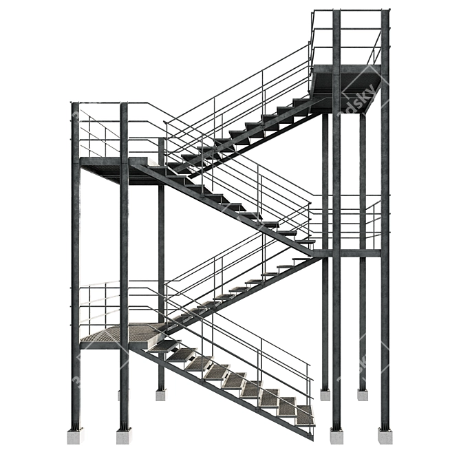 Metal External Evacuation Staircase 3D model image 3