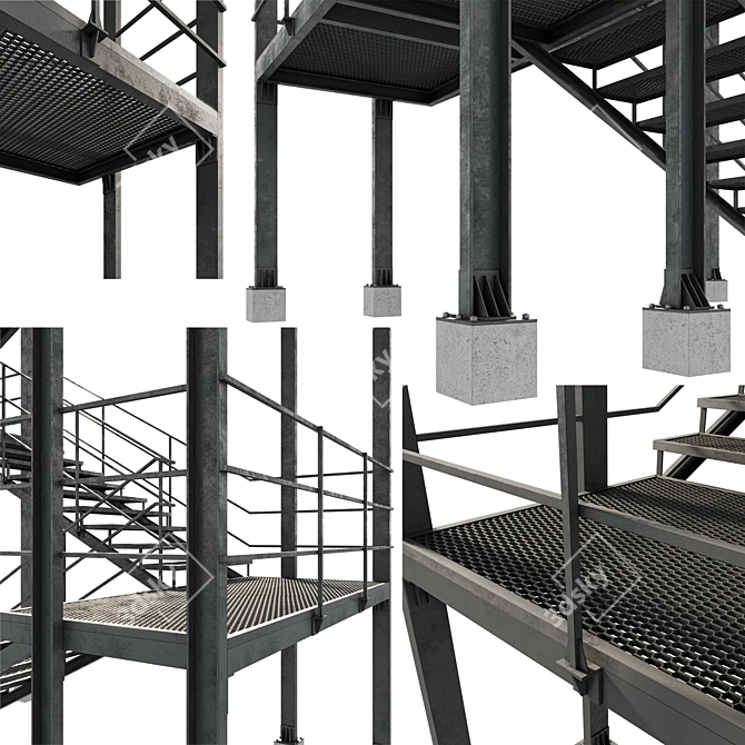 Metal External Evacuation Staircase 3D model image 4