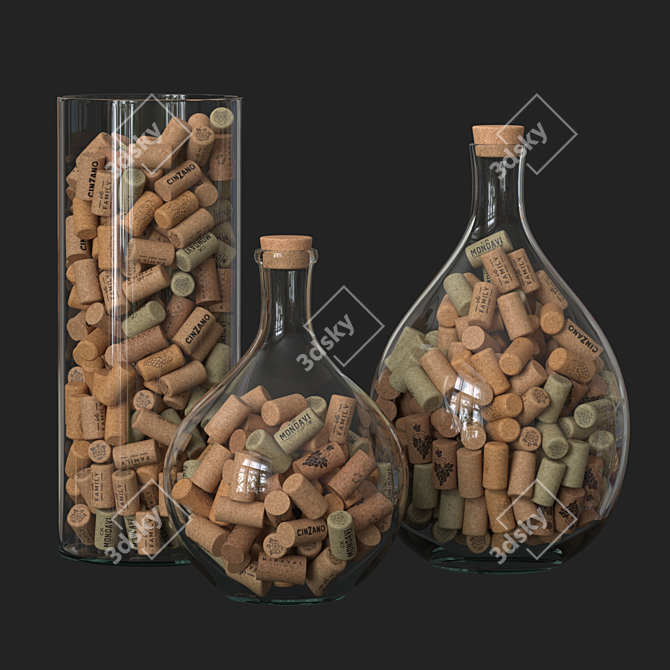 Wine Cork Glass Vessels 3D model image 2