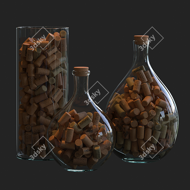 Wine Cork Glass Vessels 3D model image 4