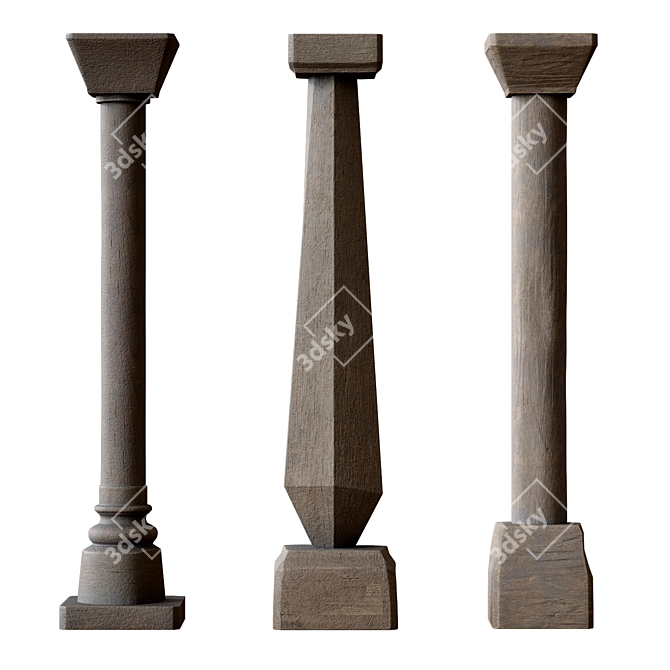  Wooden Decorative Columns, H-3000mm 3D model image 1