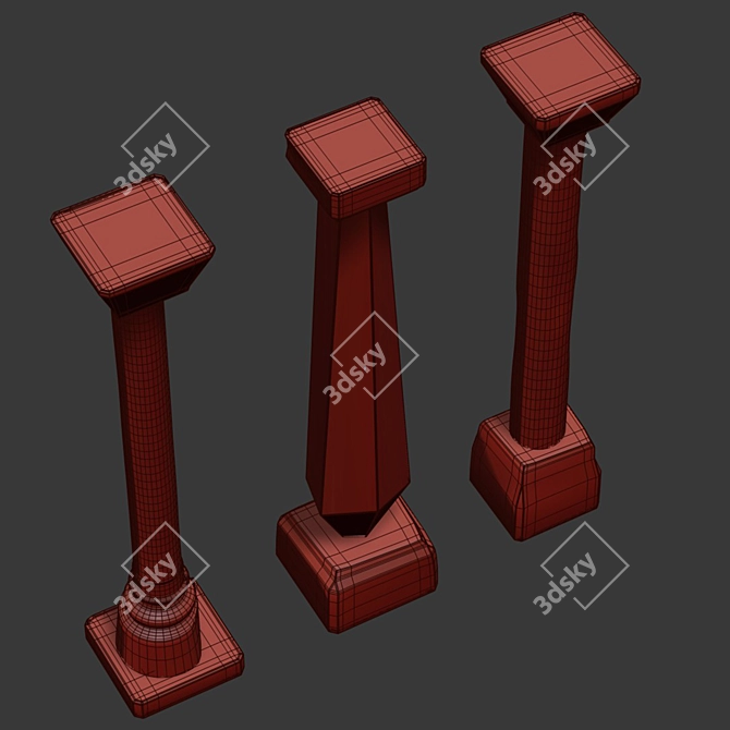  Wooden Decorative Columns, H-3000mm 3D model image 3