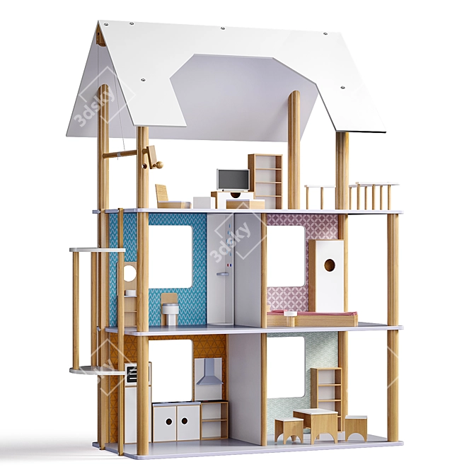 Wooden Dollhouse | Premium Design 3D model image 1