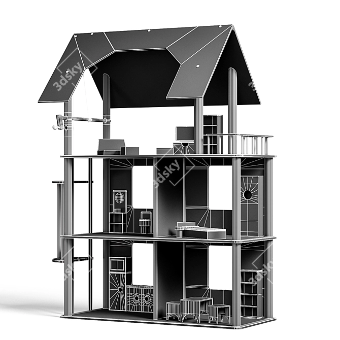 Wooden Dollhouse | Premium Design 3D model image 6