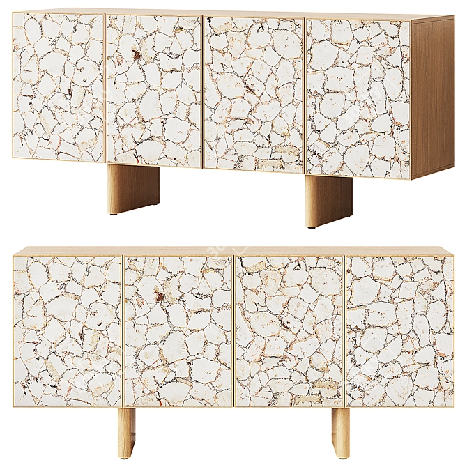 Modern Stone Oak Credenza 3D model image 1