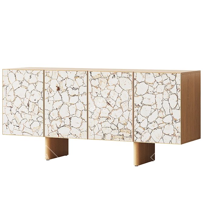 Modern Stone Oak Credenza 3D model image 3