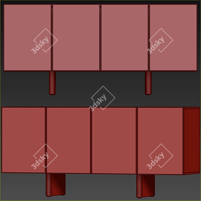 Modern Stone Oak Credenza 3D model image 4