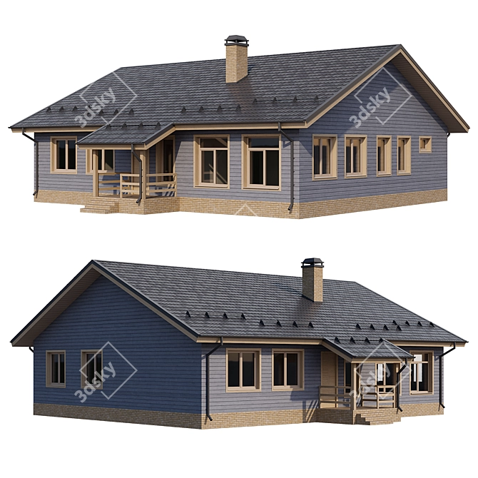 Rustic Wooden Cottage with Porch 3D model image 1