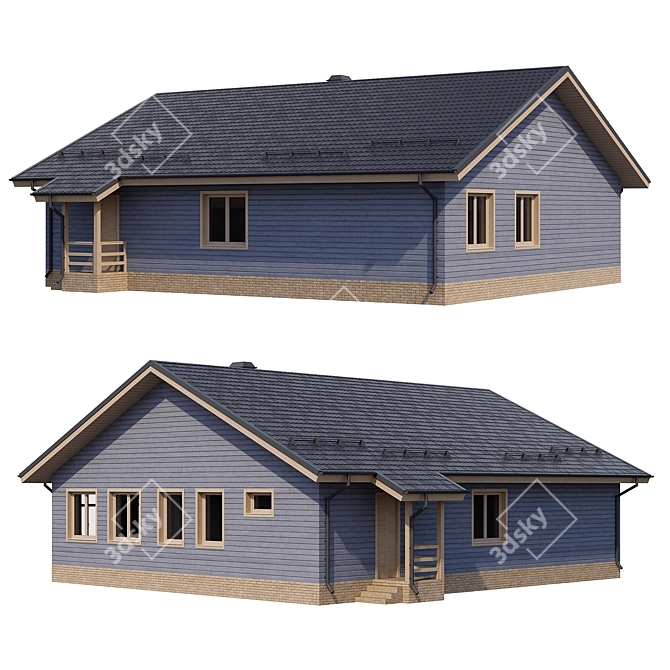 Rustic Wooden Cottage with Porch 3D model image 2