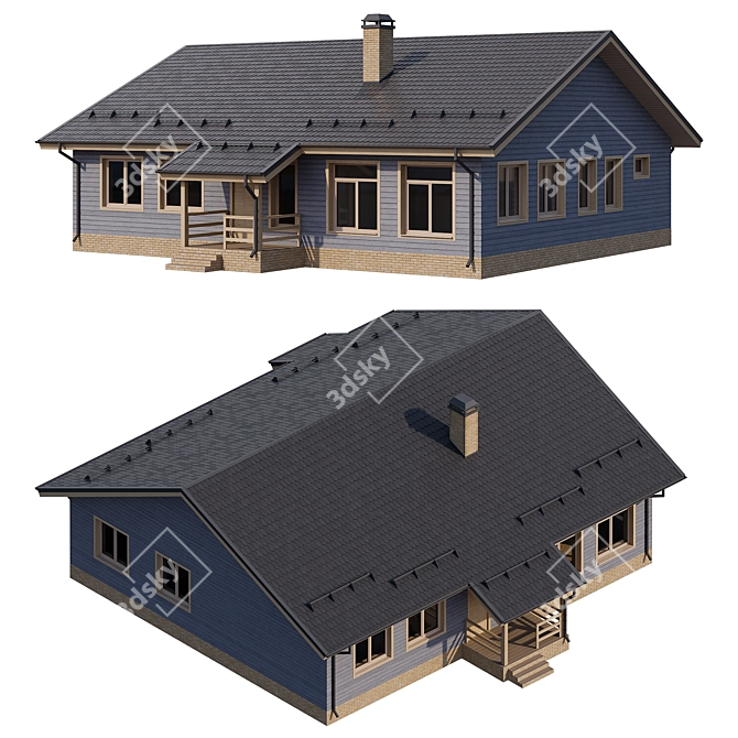 Rustic Wooden Cottage with Porch 3D model image 3