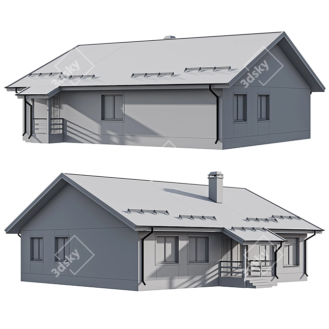 Rustic Wooden Cottage with Porch 3D model image 6